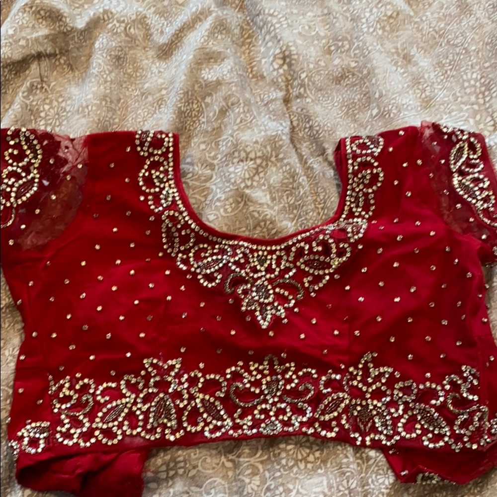 Red Net Sari - image 1